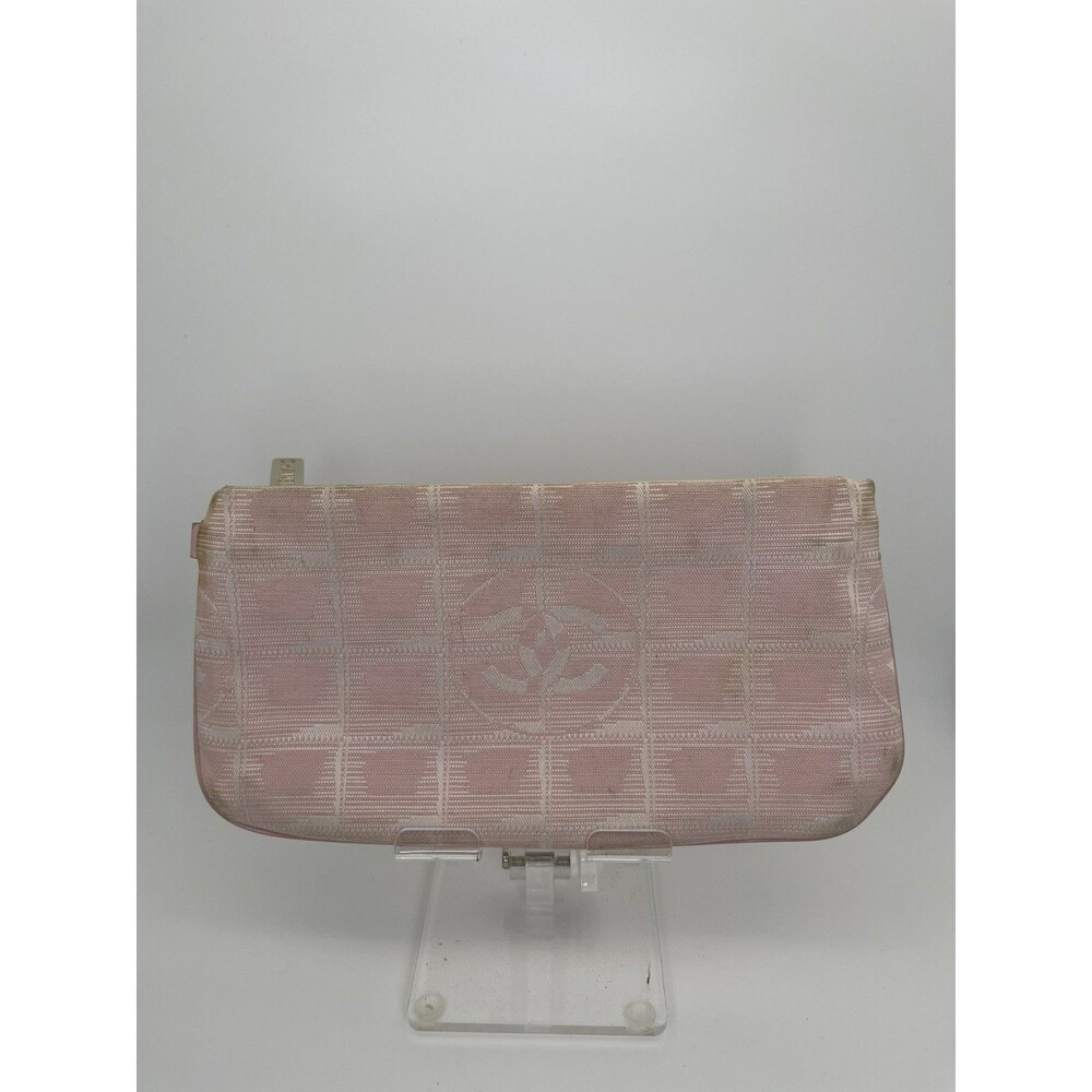 CHANEL Travel Line Pink Canvas Cosmetic Pouch Makeup Bag Auth/104